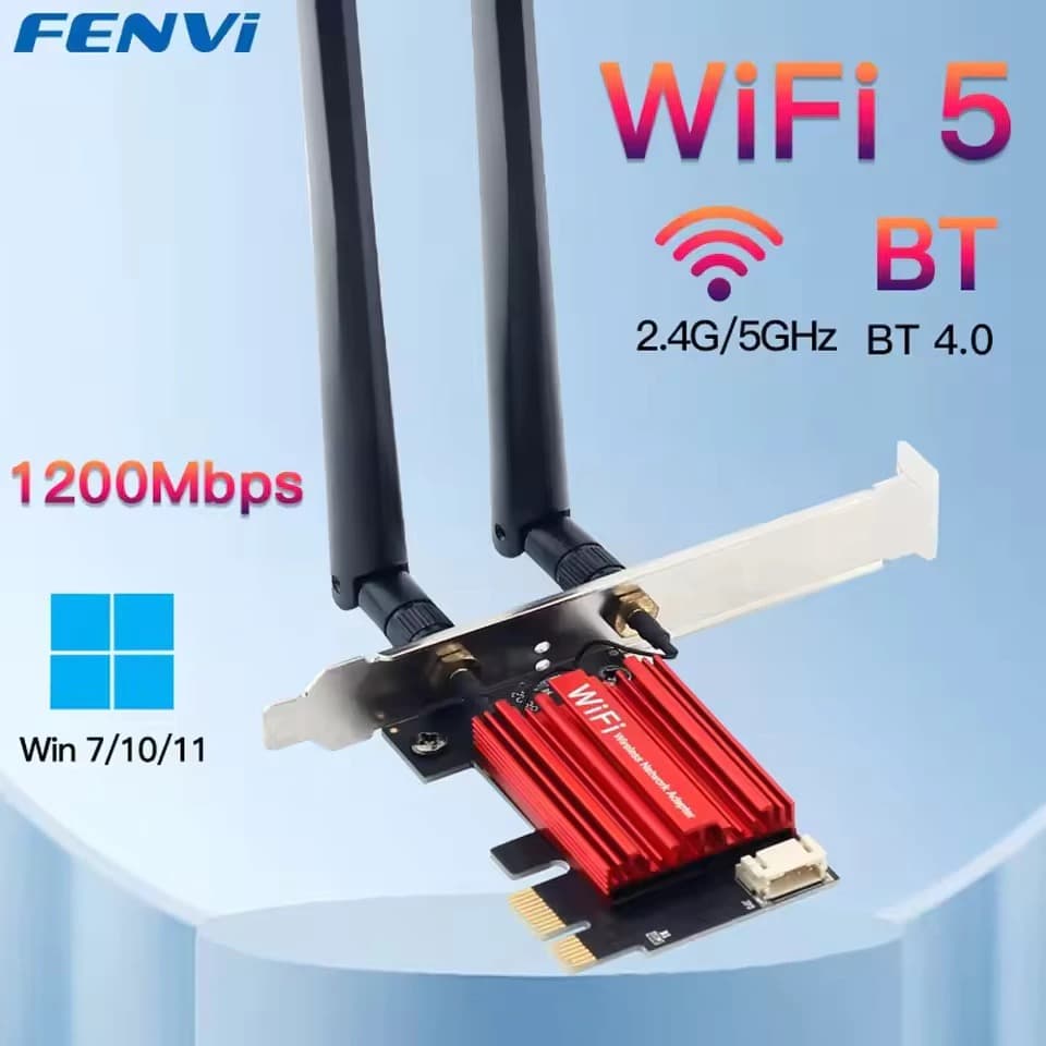 Placa WiFi 5G 5GHz e Bluetooth 4.0 PCIe x1 Fenvi AC1200 – Conexão Rápida e Estável