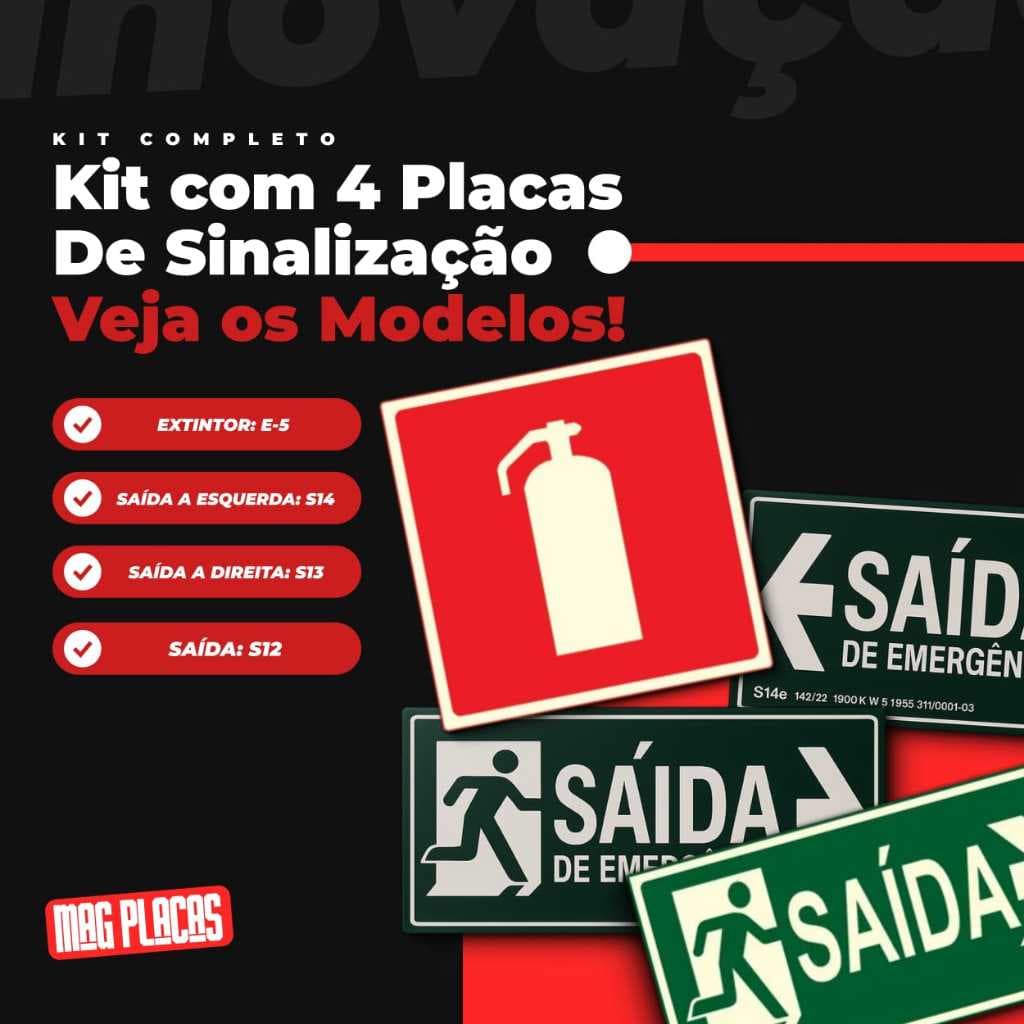 Kit Segurança – 4 Placas (2 Saída + 1 Saída de Emergência + 1 Extintor)