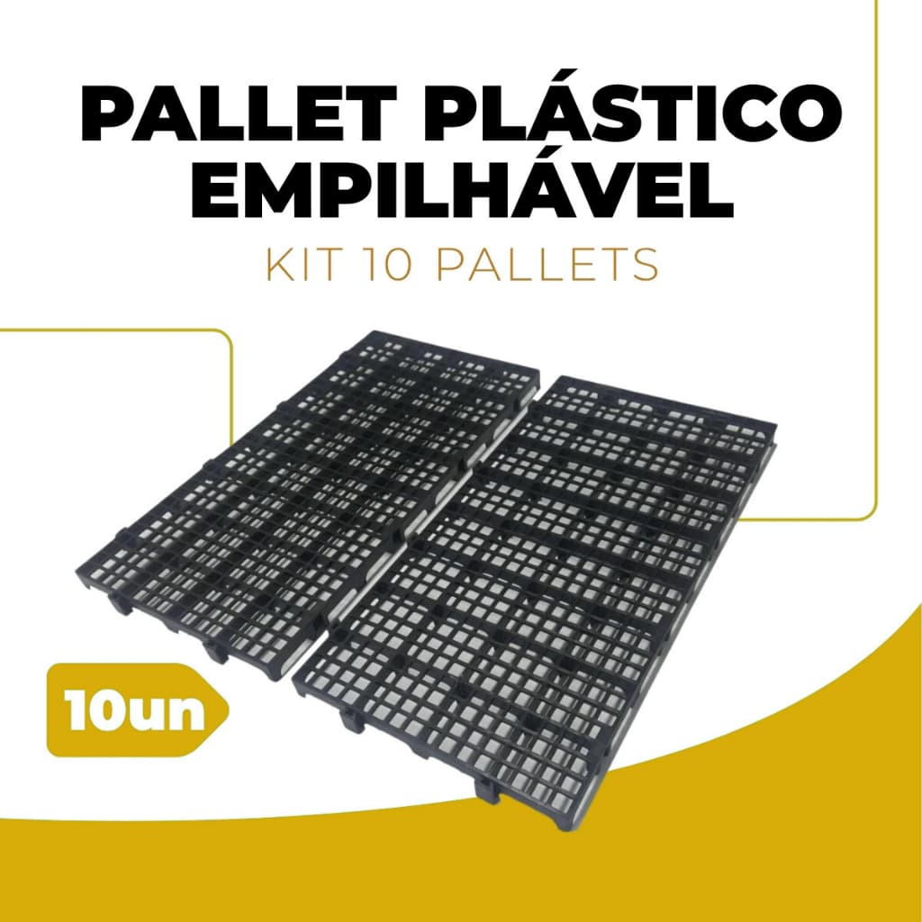 Kit 10 Peças Palete Estrado Piso Plástico Reforçado Preto 2,5x25x50 Cm