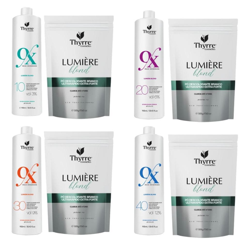 Kit Pó Descolorante + Água Oxigenada Clareia Até 9 Tons Ultra Rápido Clareador Thyrre Cosmetics