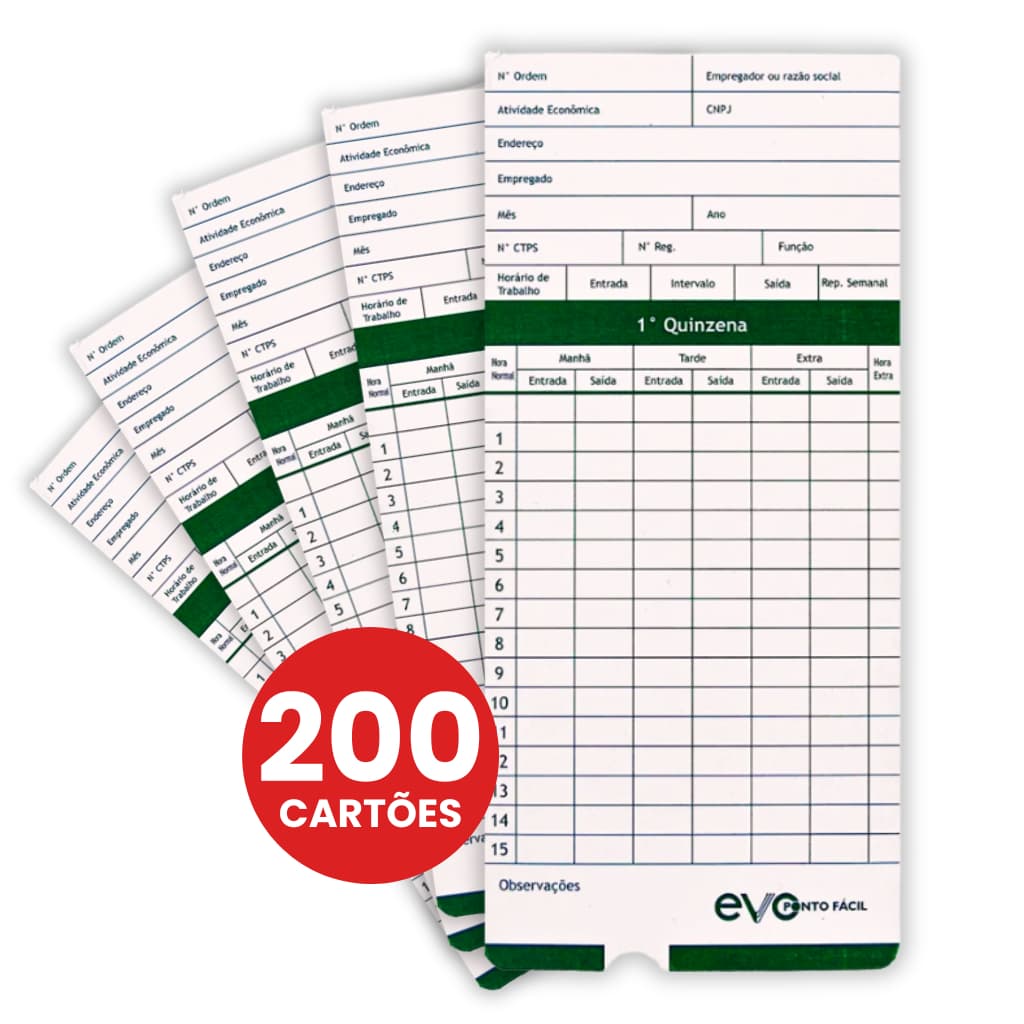 Cartão Ponto Cartográfico Original - 200 Unidades - Trabalho Funcionário Máquina Digital Relógio Registro