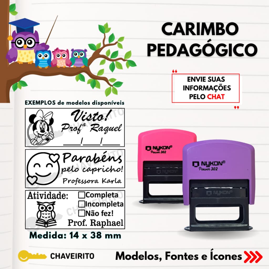 Carimbo Automático para Professores Didático Pedagógico Visto Escolar (Nykon 302 Black)