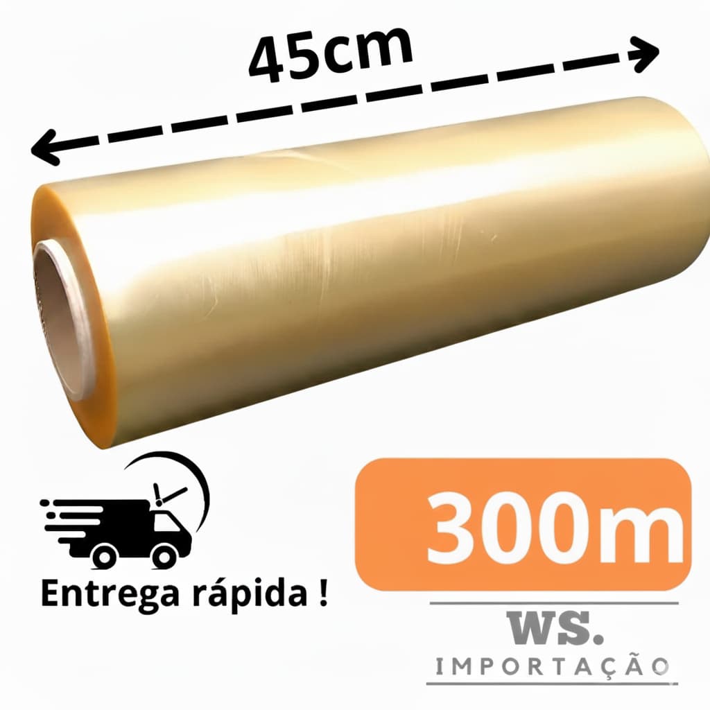 Rolo Bobina Plastica de Filme PVC 45cm x 300 metros Esticavel