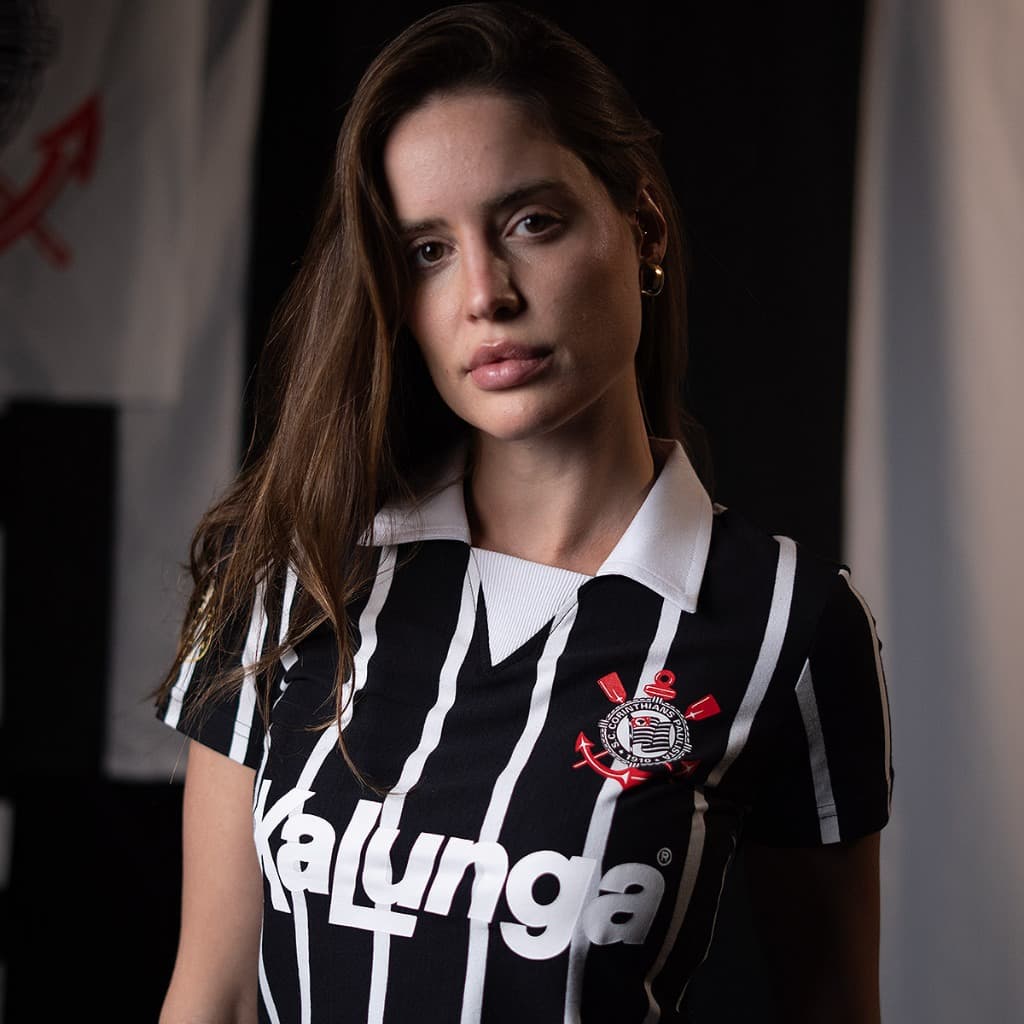 Camisa Polo Retrô Corinthians 1990 Kalunga Feminina Oficial