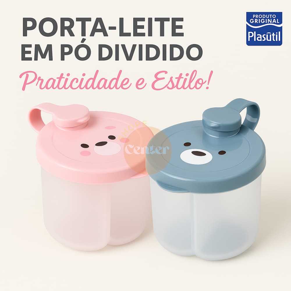Porta Leite em Pó Dividido Plasútil Ursinho – Dosador Infantil com 3 Compartimentos BPA Free 🍼
