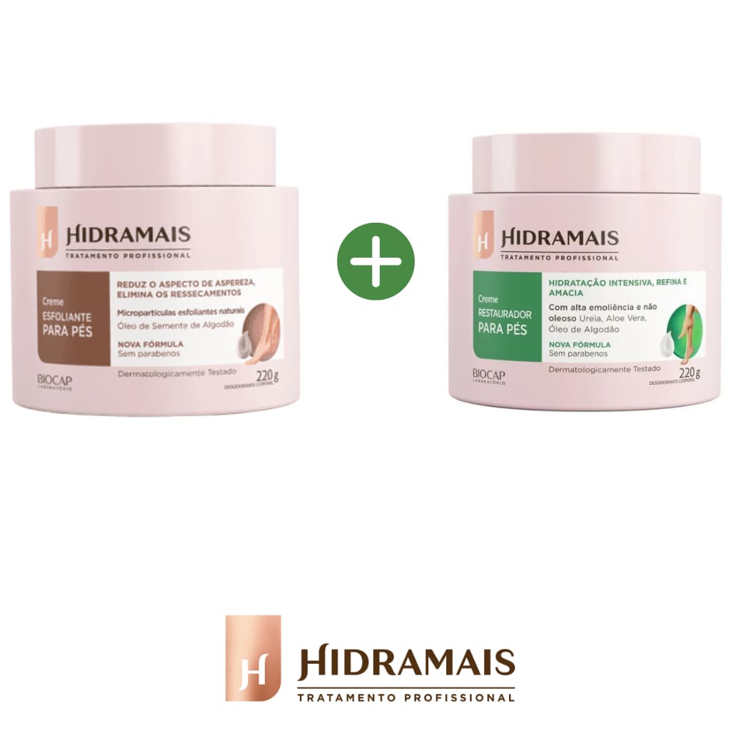 Hidramais para Pés – Creme Esfoliante 220g + Creme Restaurador 220g – Maciez, Renovação e Hidratação