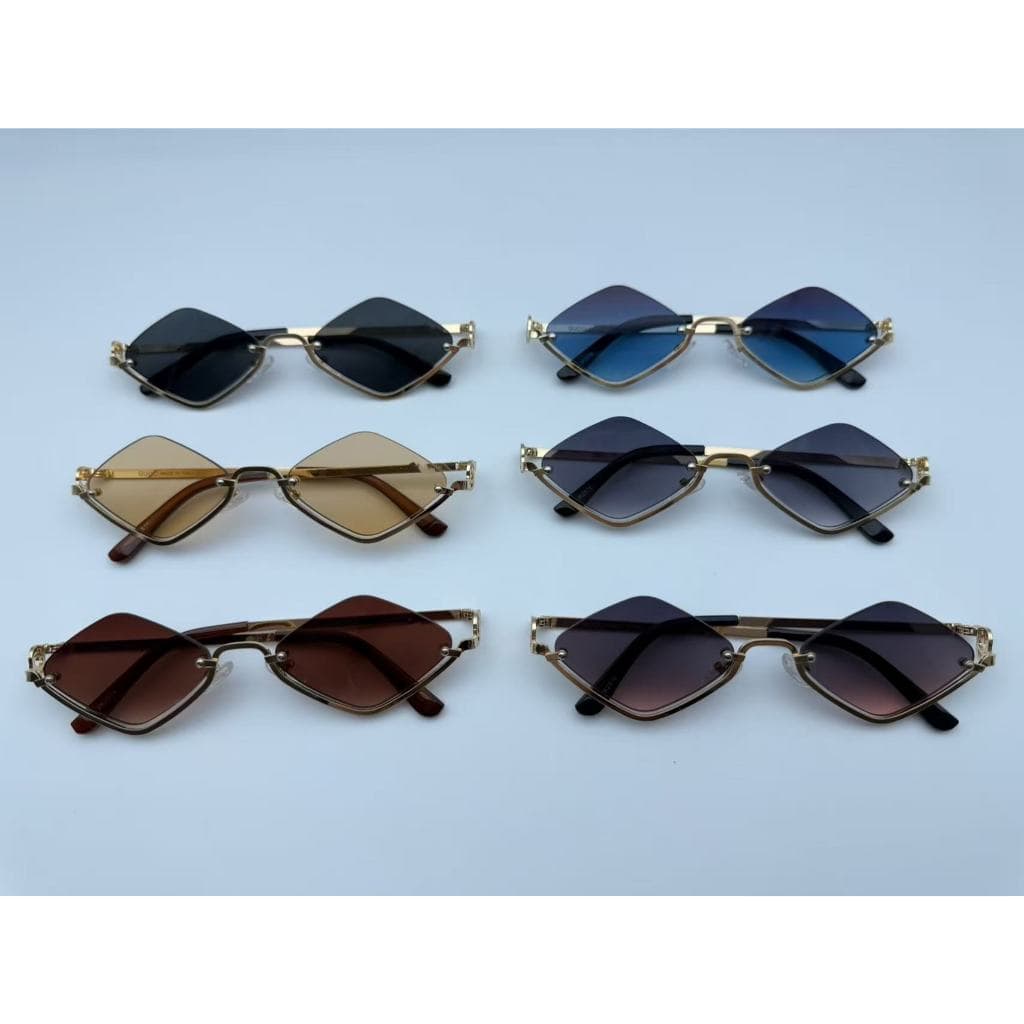 Óculos de sol femininos em metal com formato de diamante. JK2516G