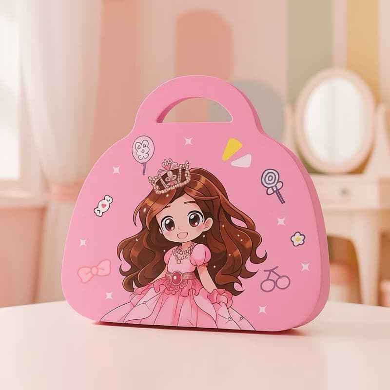 Maleta de Maquiagem Princesas Kit Infantil Rosa com Adesivos Brilho Para Colar Presente