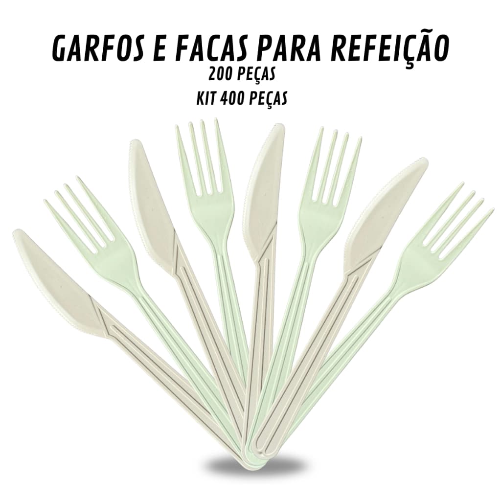 200 Garfos e Facas Descartáveis Para Refeição Branco Gelo Ultra Reforçado Resistente Para Churrasco Marmita Festa