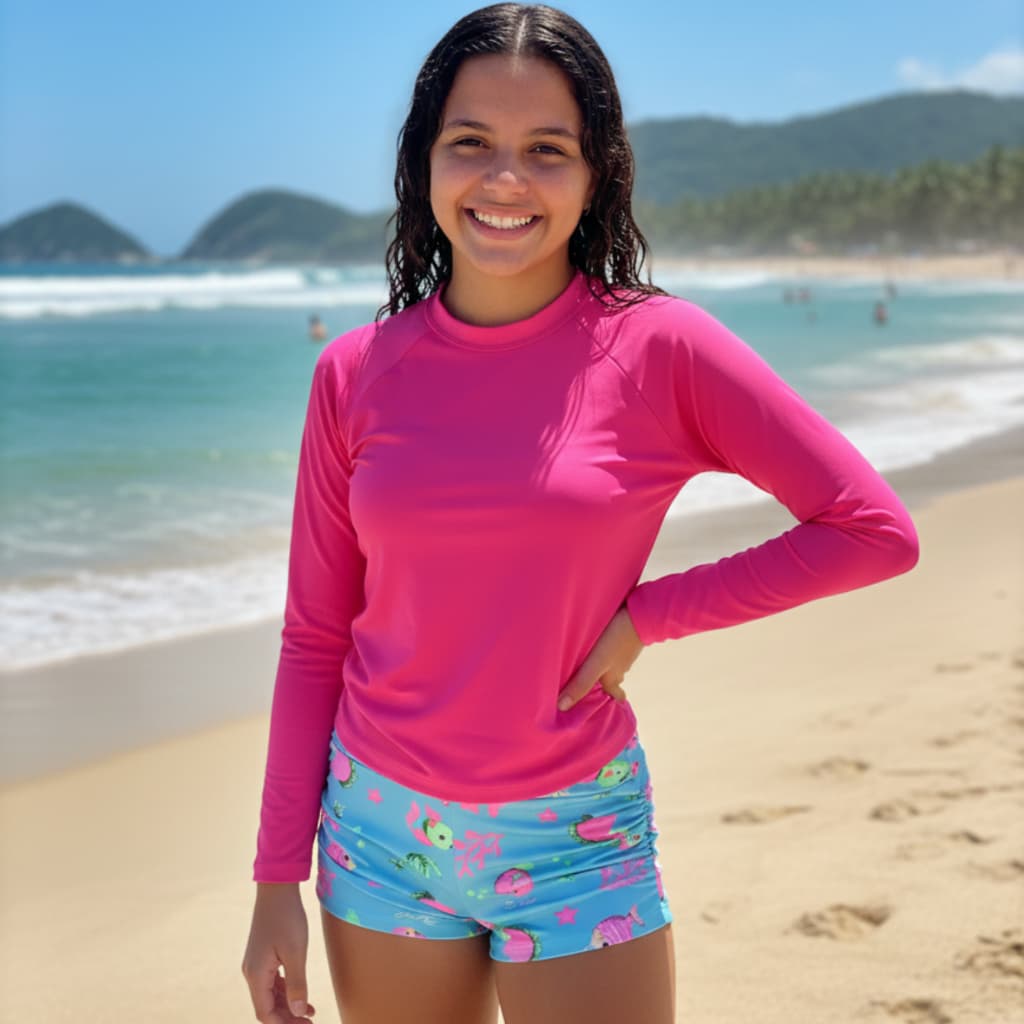 Conjunto Infantil Proteção UV50 Shorts Estampa Peixinhos para Praia e Piscina 49-b-pxe