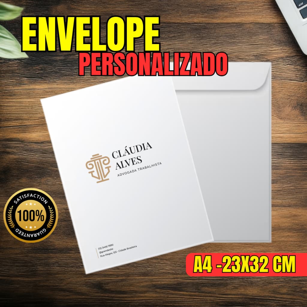 Envelope Personalizado Tamanho A4 -23x32 cm