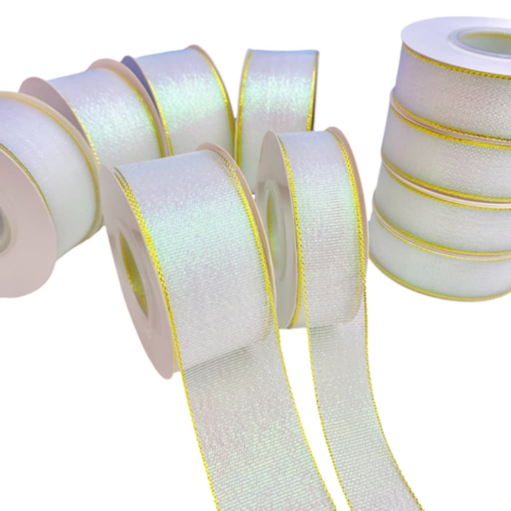 Fita De Organza Mágica BORDA DOURADA Irizada, holográfica, lurex Fita Com Brilho Artesanato DIY Irisada