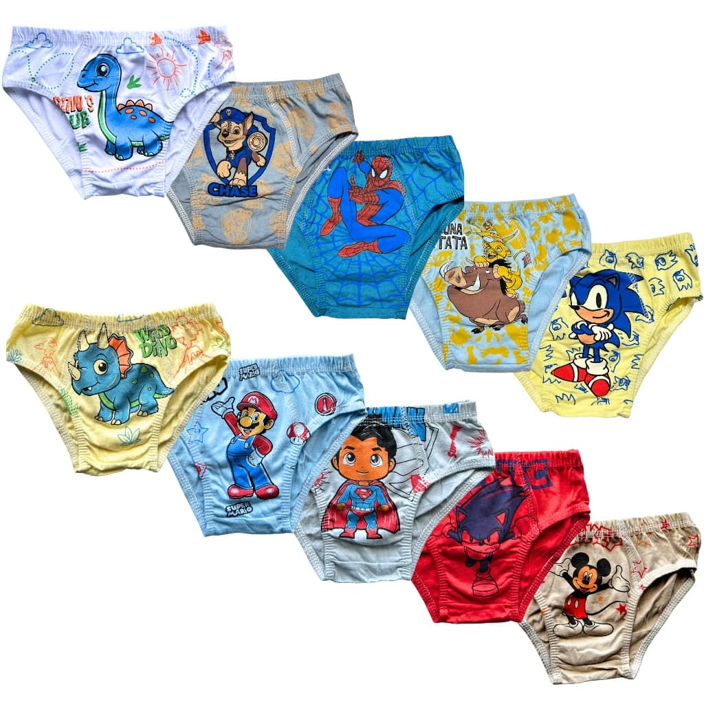 Kit 5-10 Cueca infantil 100% Algodão Premium Slip Menino Sublimada Confortável Cuequinhas Infantil