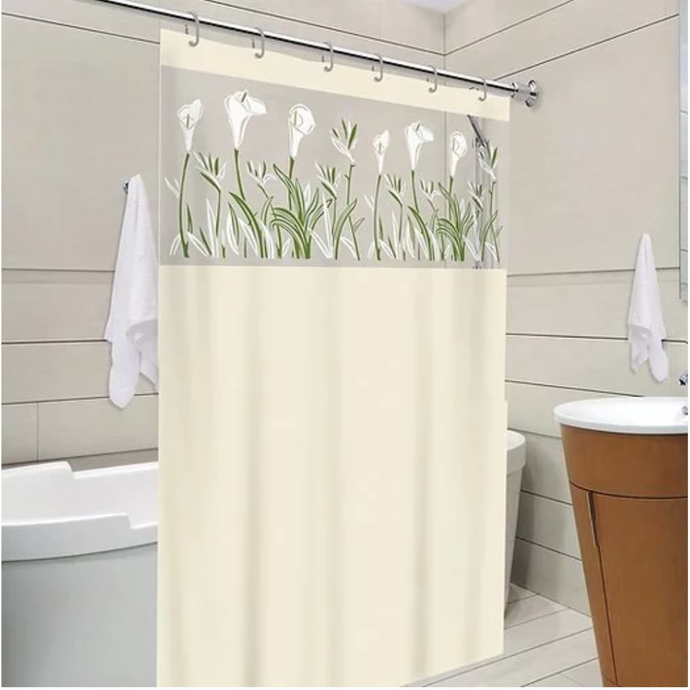 Cortina Box com Visor - Copo de Leite - Banheiro Anti Mofo Resistente Alta Qualidade 100% PVC