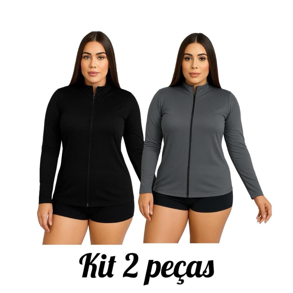 kit 2 Jaqueta Esportiva  Academia  Fitness Proteção Solar UV FPS 50 Helanca  Dryfit Com Zíper