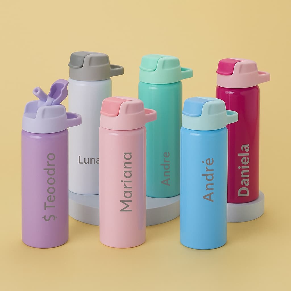 Squeeze de Alumínio Personalizado 600ml com Nome | Bico Flexível, Tampa Higiênica e Alça