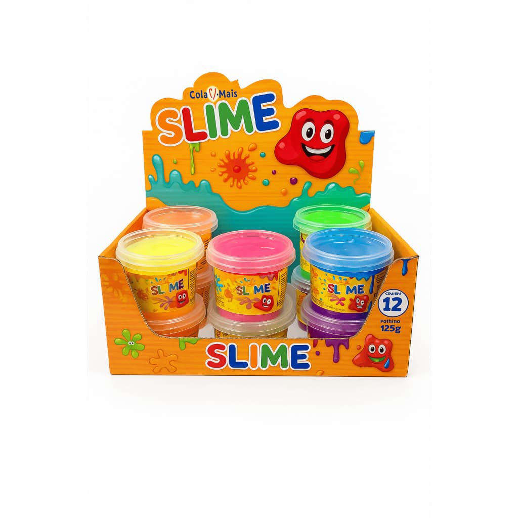 Slime Puxa Puxa Cola Mais 12 unidades 125g – Cores Vibrantes, Toque Incrível