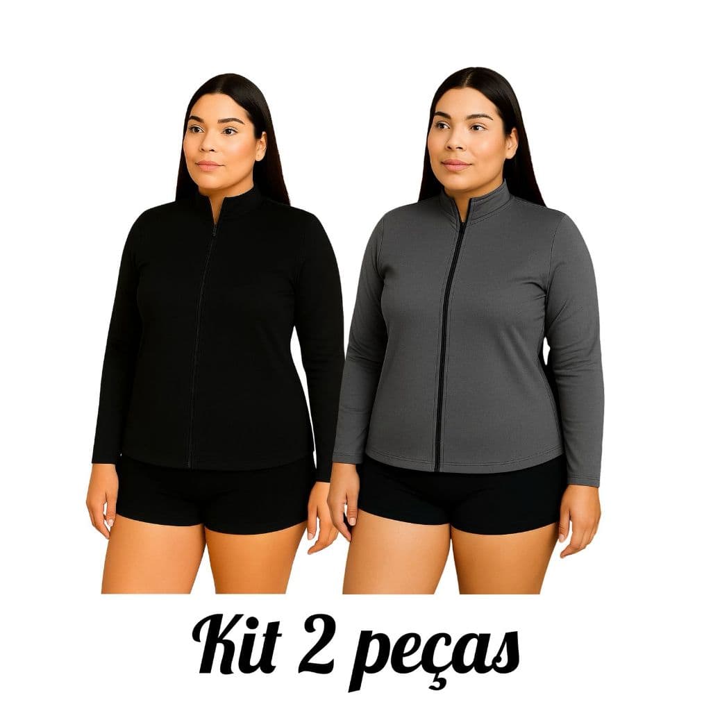 Kit Com 2 Jaquetinha PLUS SIZE  feminina casaquinho academia Esportiva fitness Proteção Solar UV FPS 50