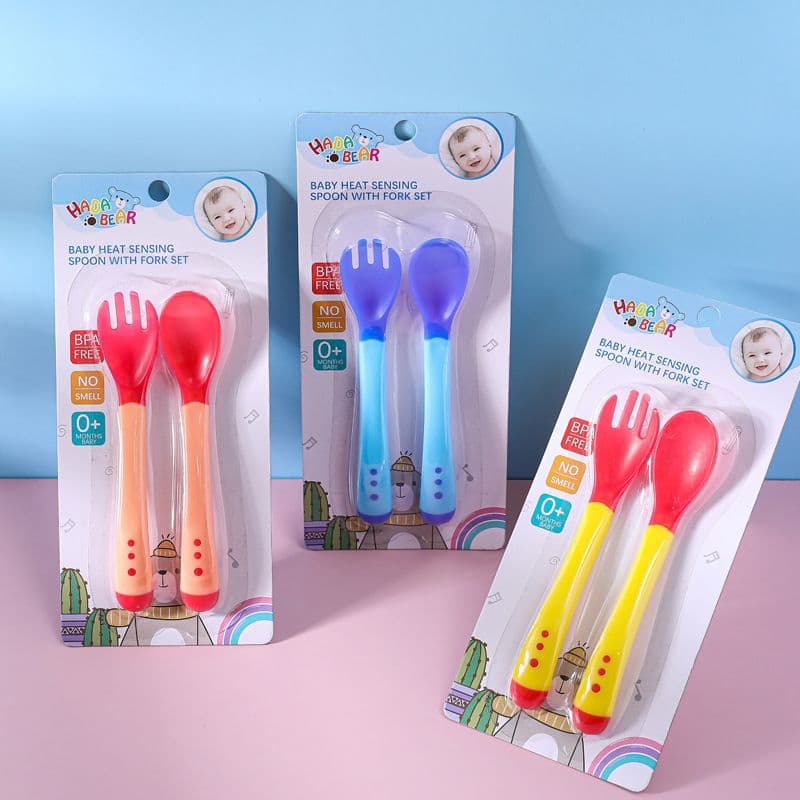 2 pçs  talher infantil Termossensível Silicone Para Bebê