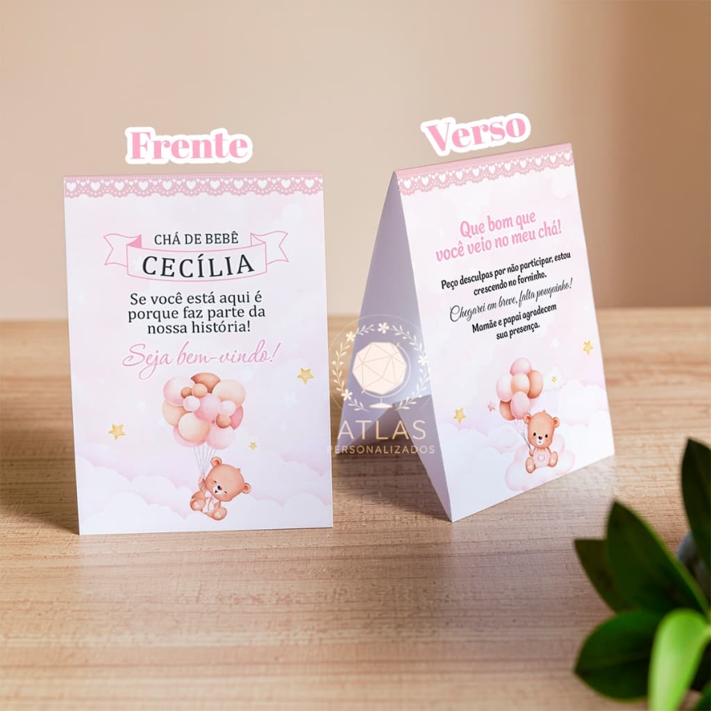 Kit Plaquinhas de agradecimento - Centro de mesa (Chá de bebê Ursinho Rosa - Menina)