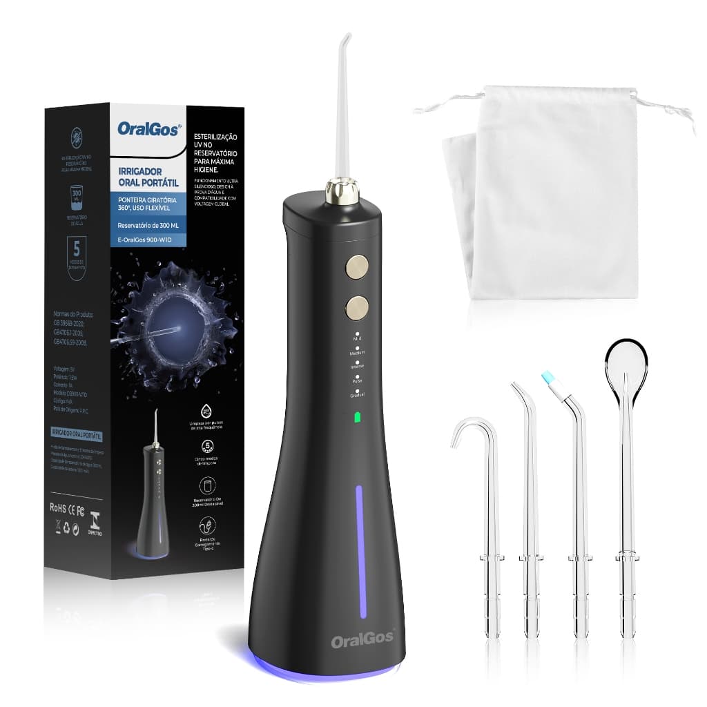 OralGos Irrigador Bucal Portátil+Esterilização UV,Reservatório De 300ml+Cinco Modos De Pressão