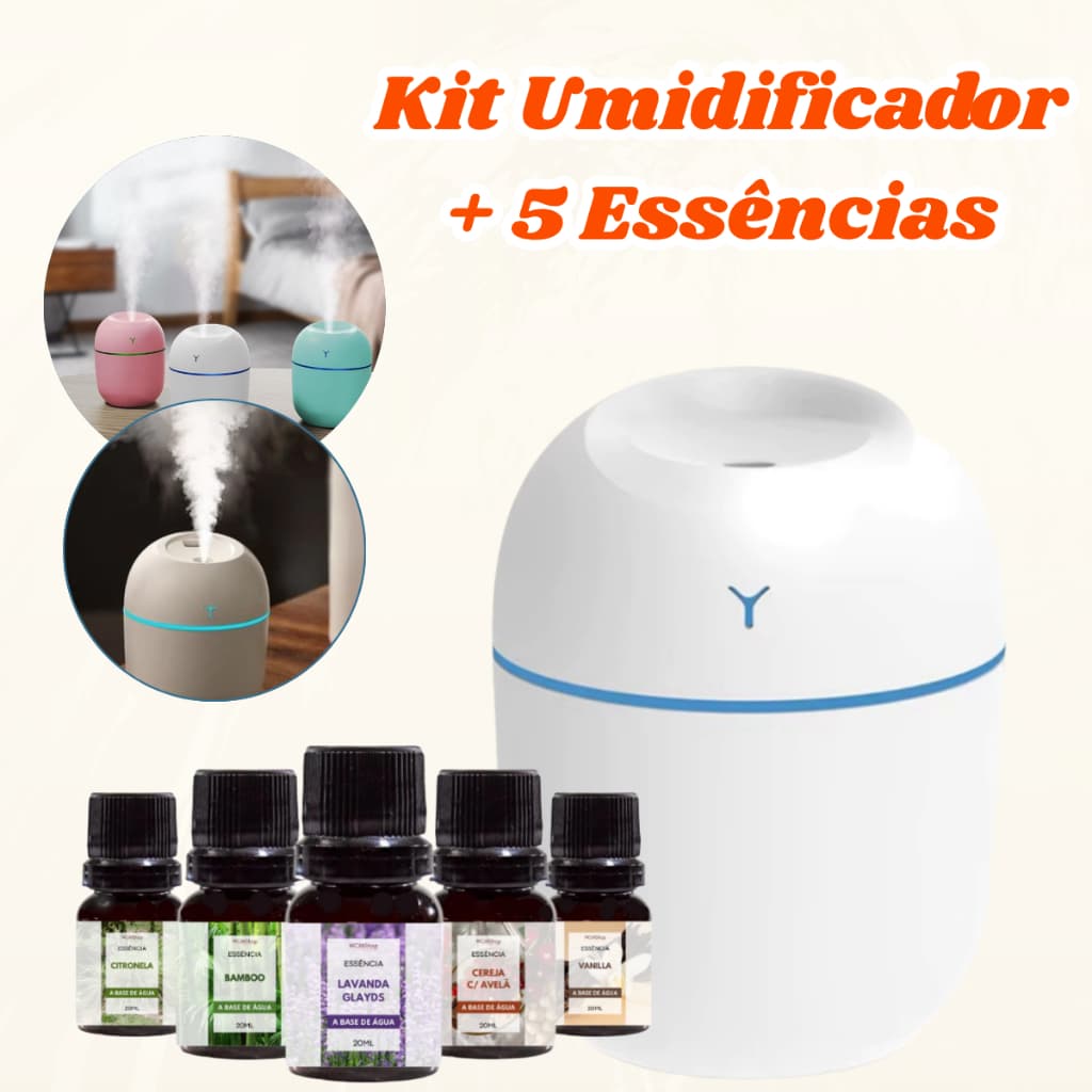 Kit Umidificador Atomizador De Ar Doméstico Portátil Umidificador De Escritório + 3 Essências