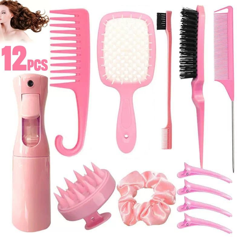 12pcs Escova Para Cabelos Encaracolados Conjunto De Pente De Rabo De Rato Curvo Natural Naturais Ferramentas Salões De