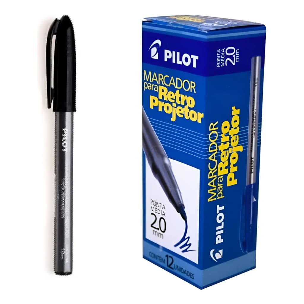 Caneta Marcador Permanente Pilot Preto 2.0 Original Kit C/ 3, 5, 8, 12 Unidades