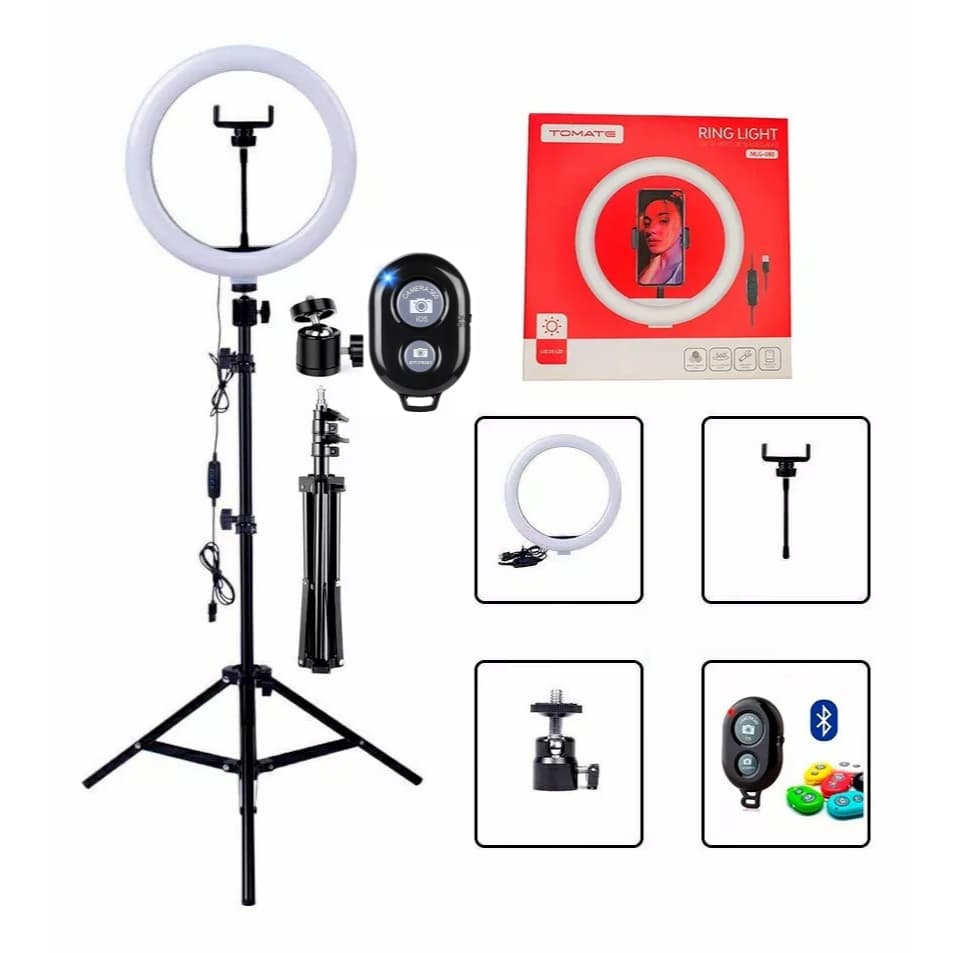 Iluminador Ring Light- Anel de luz 26 Cm 10 Polegadas Acompanhando Tripé 2,1M