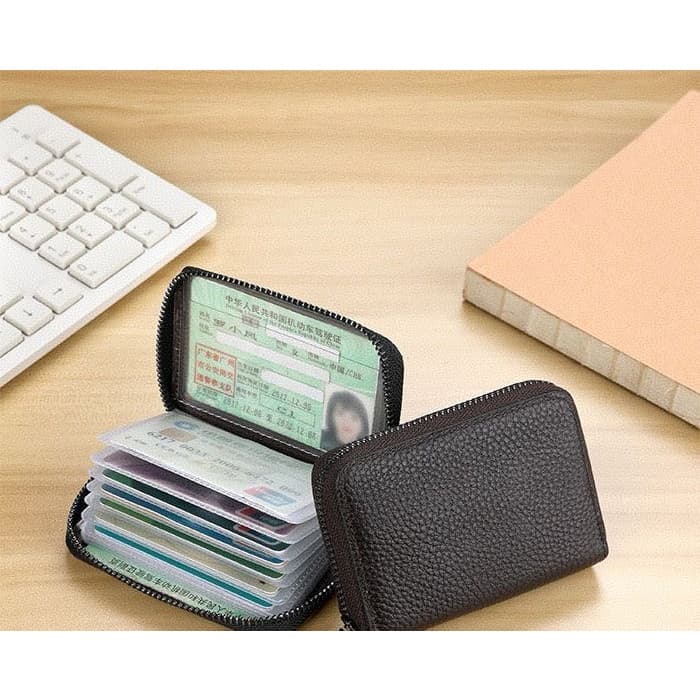 Carteira Porta Cartões De Couro PU – Bolsa Para Cartão Com Zíper