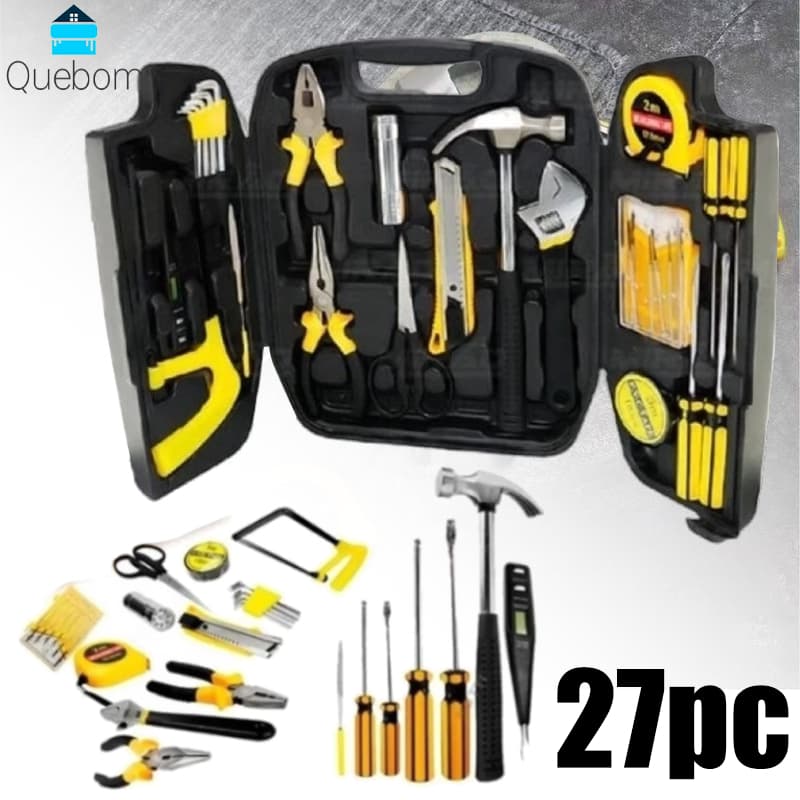 Kit 27 Peças Profissional com Maleta Portátil – Ferramentas para Casa, Escritório e Manutenção Rápida QUEBOM