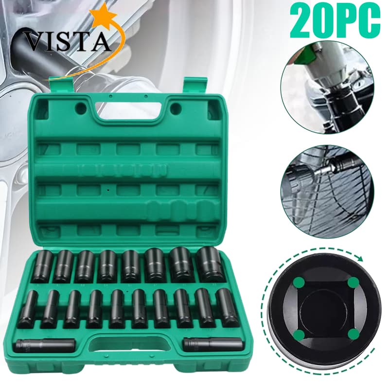 Jogo de Soquetes de Impacto Longo 20 Peças 8–32mm – Aço Cr-V Reforçado com Maleta Profissional VISTA