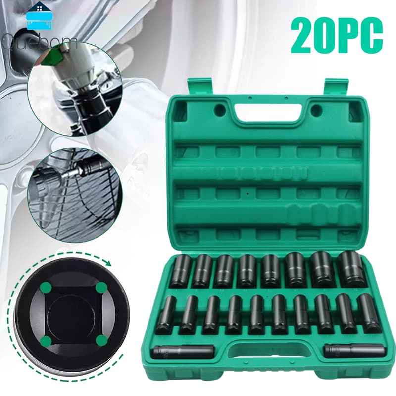 Kit Soquetes de Impacto Longo 20 Peças 8–32mm – Encaixe 1/2” Profissional com Maleta QUEBOM