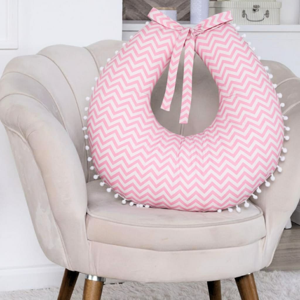 Almofada Amamentação para Amamentar com Zíper e Pompom Grelot com Tecido Estampado 100% Algodão