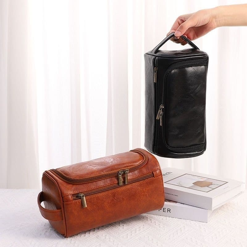 Bolsa de Higiene Pessoal Necessárie Viagem Vintage em Couro Masculina Feminina