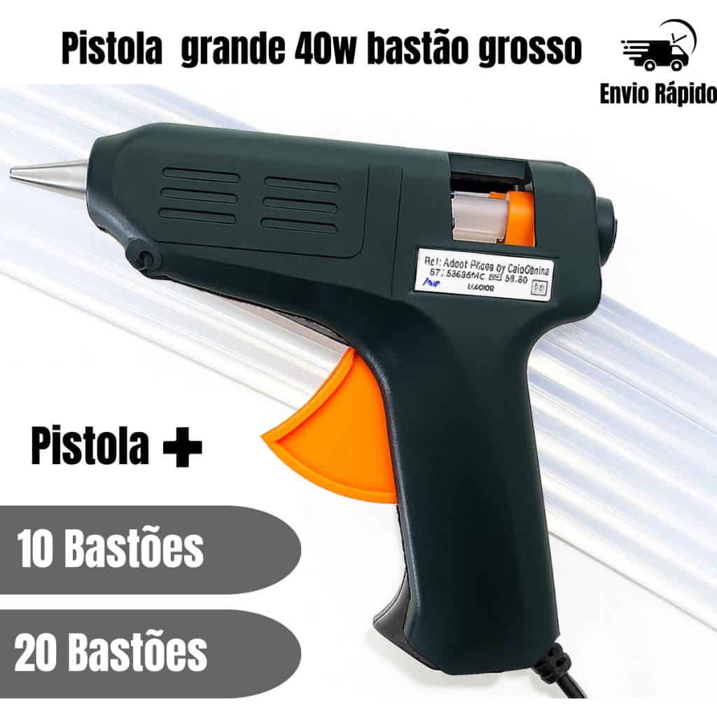 Pistola De Cola Quente Profissional Grande preto 40w 127-220v Bivolt bastão grosso 11mm