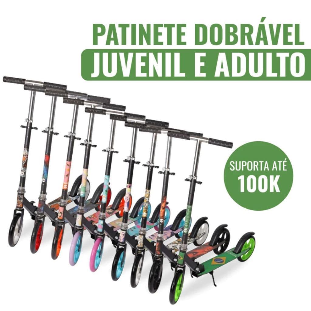 Patinete Dobrável Adulto Juvenil 2 Rodas Suporta 100Kg - Ajustável