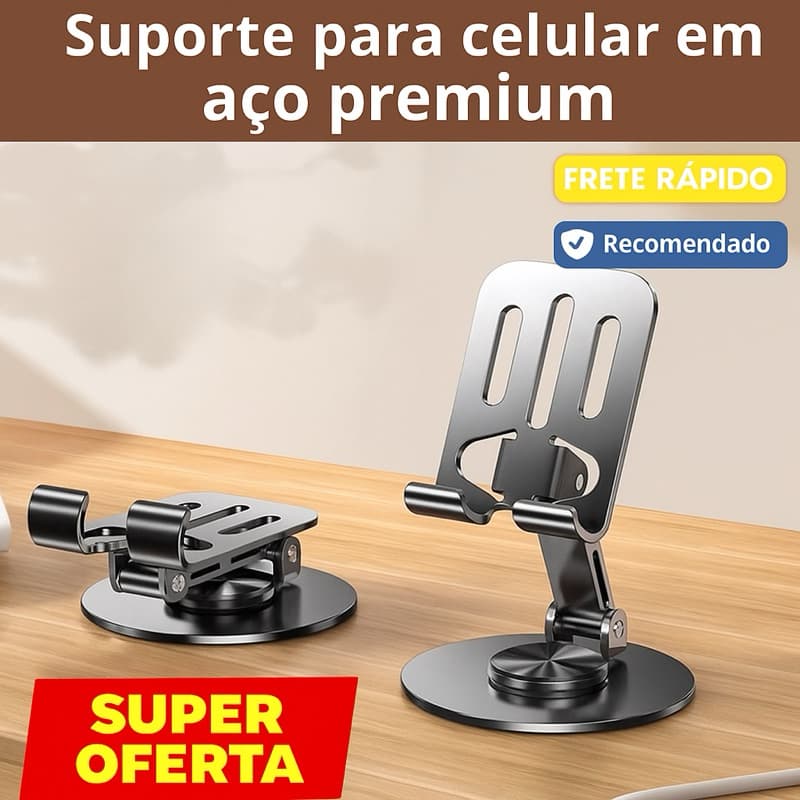 Suporte de Mesa p/ Celular e Tablet Ajustável Dobrável Resistente Ergonômico Portátil Aço Premium