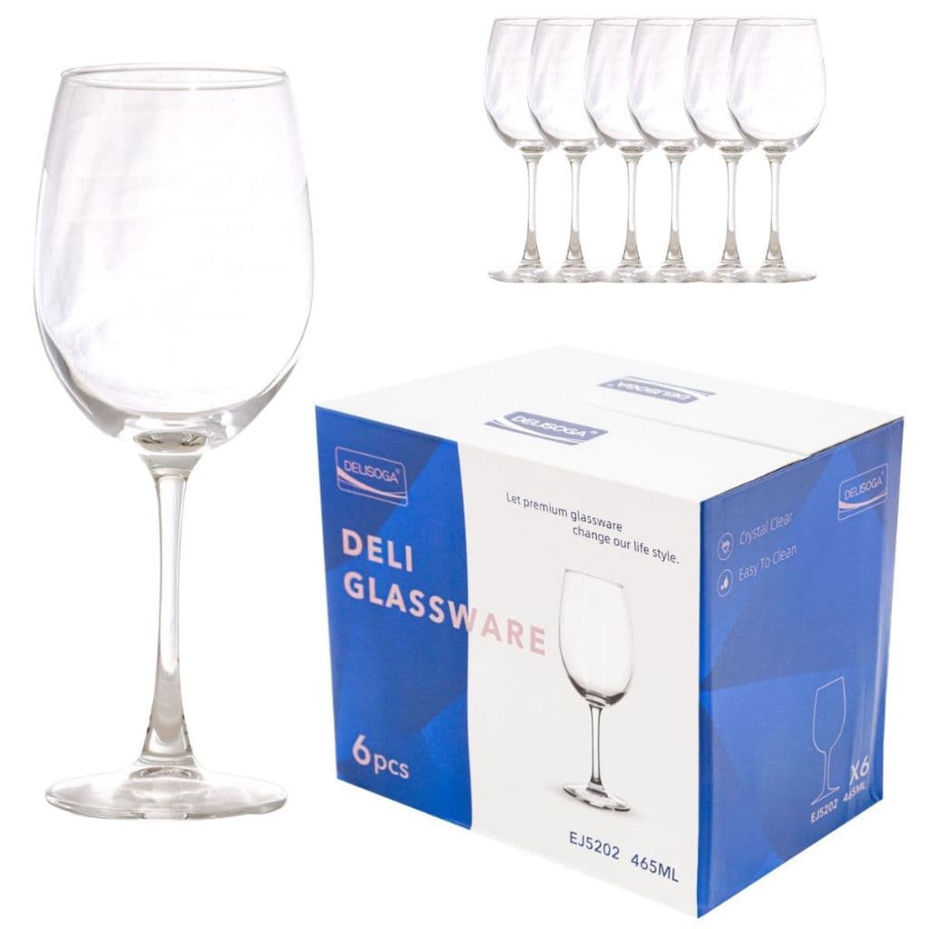 Jogo 6 Taças de Vidro Premium Resistente para Vinho e Água 465ml - Design Moderno Drink Coquetel