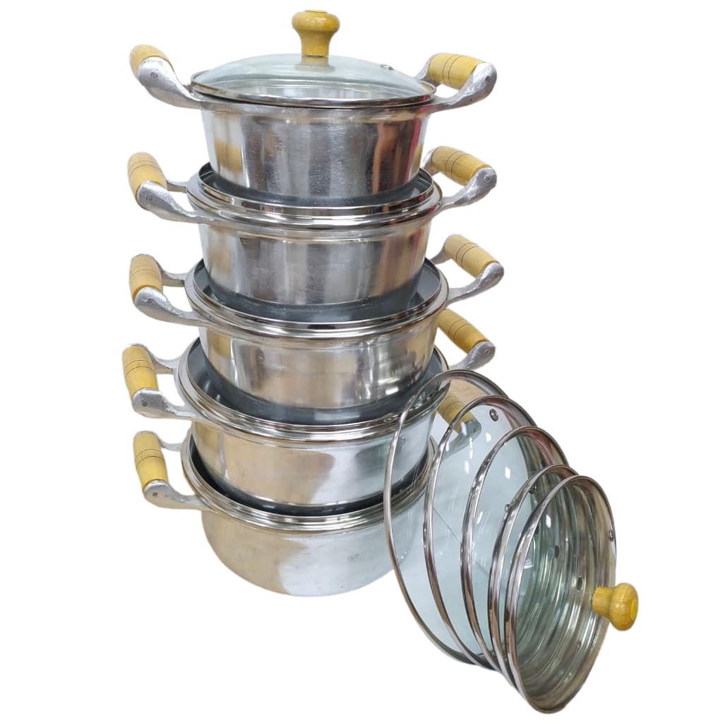 Jogo de Panela Aluminio Batido Fundido Grosso 5 Peças com Tampa de Vidro Temperado