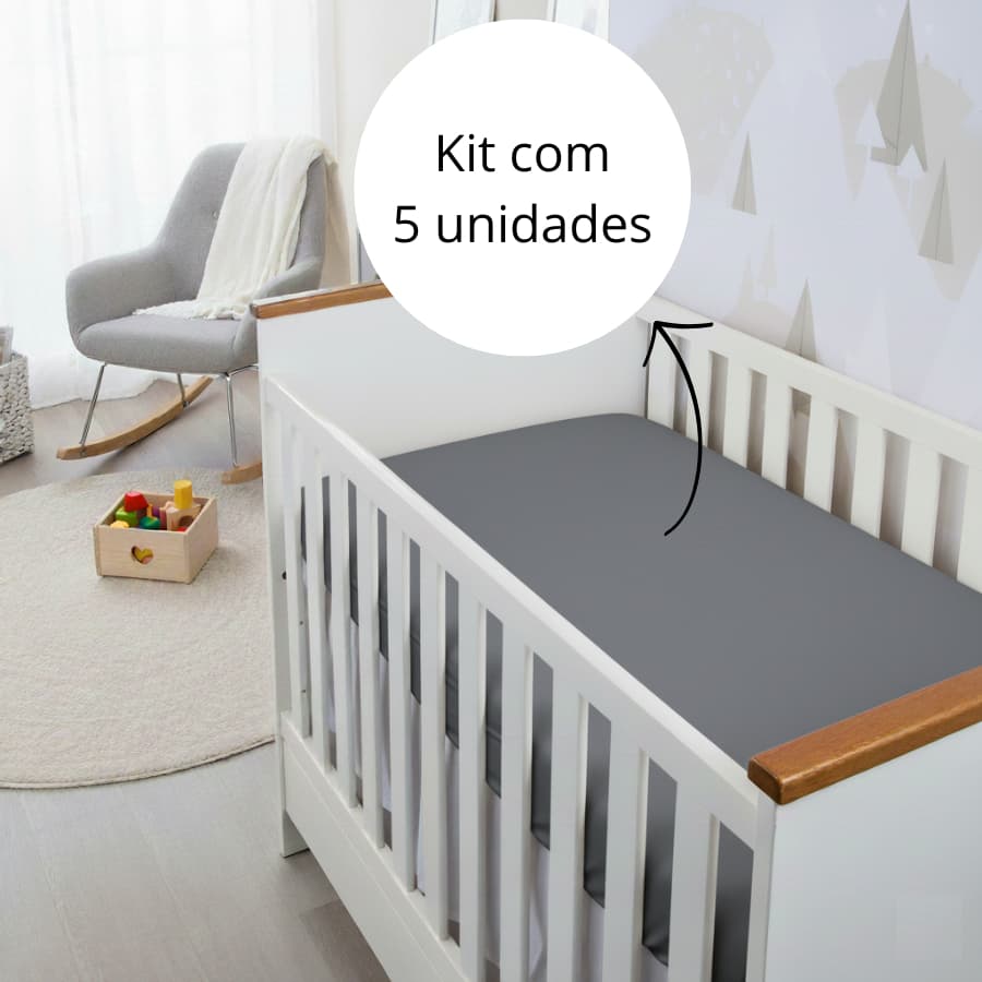 Kit 5 Lençóis Berço Padrão Americano com Elástico 400 fios Quarto de Bebê e Creche