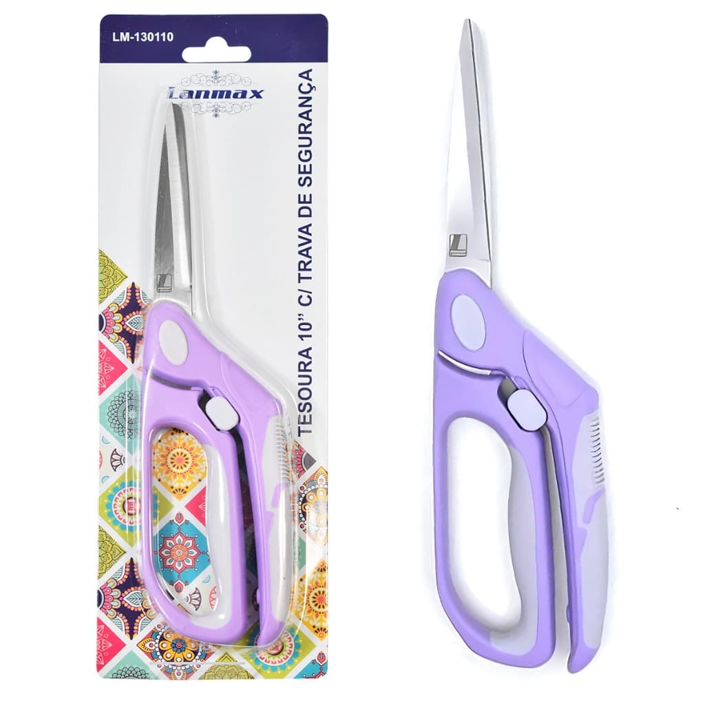 Tesoura Lanmax de 10” com Trava de Segurança – Ideal para Costura e Tecidos