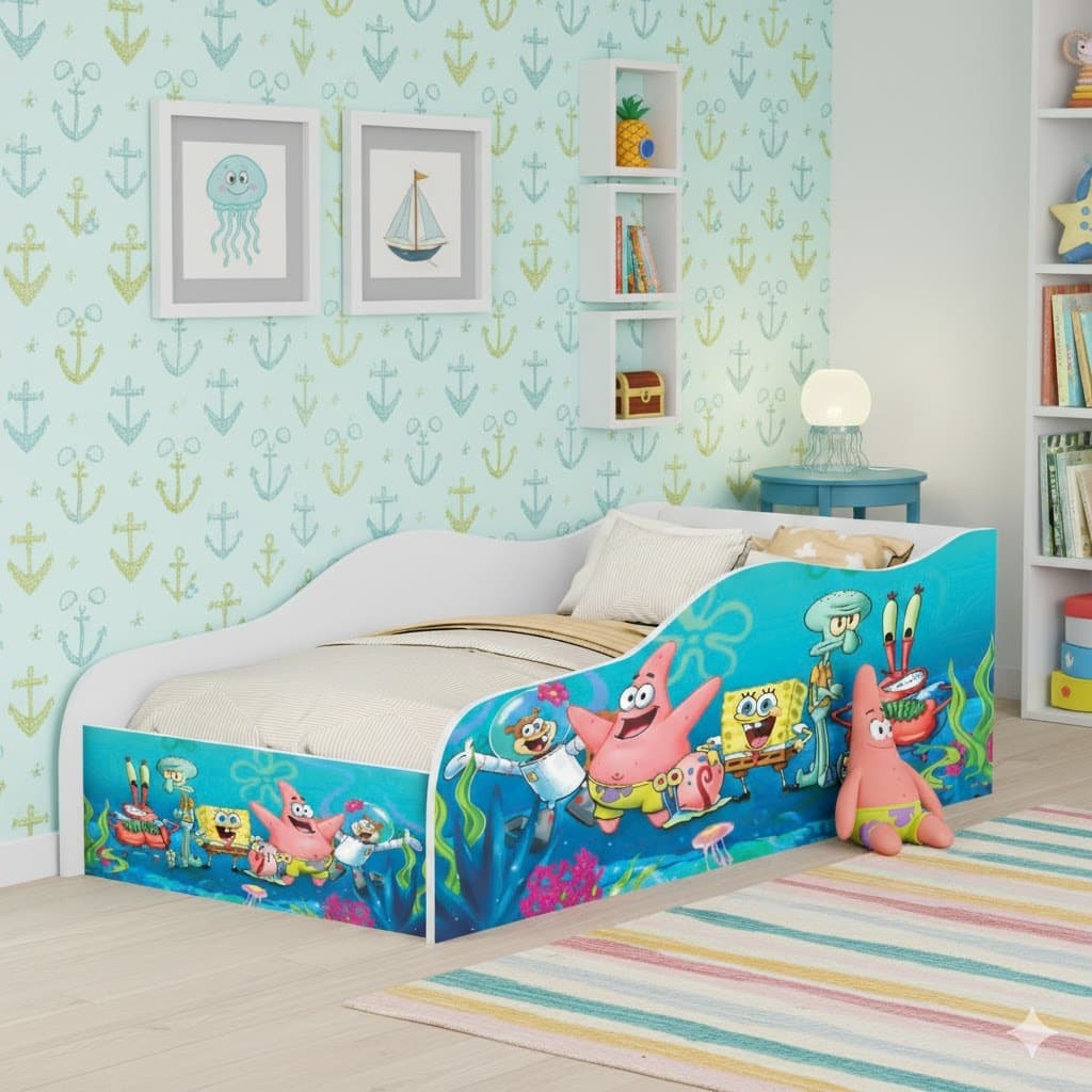 Cama Infantil Carro Tema Personagens Menino Quarto Temático Proteção Lateral Montessoriana