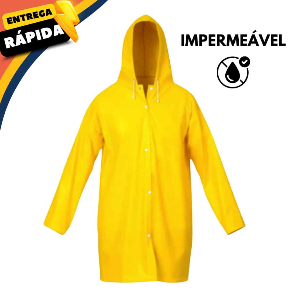 Capa de Chuva Amarela PVC Forrada com Capuz Impermeável Trabalho Segurança EPI