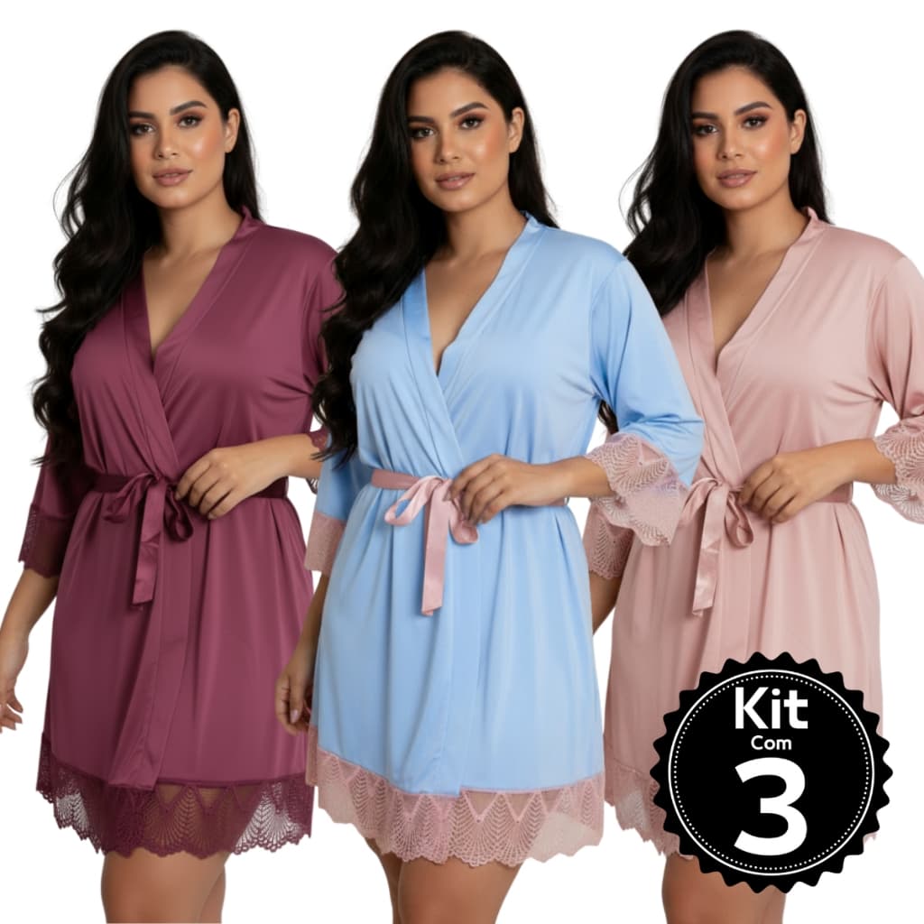 Kit 3 Robe de Luxo Romantic Com Renda