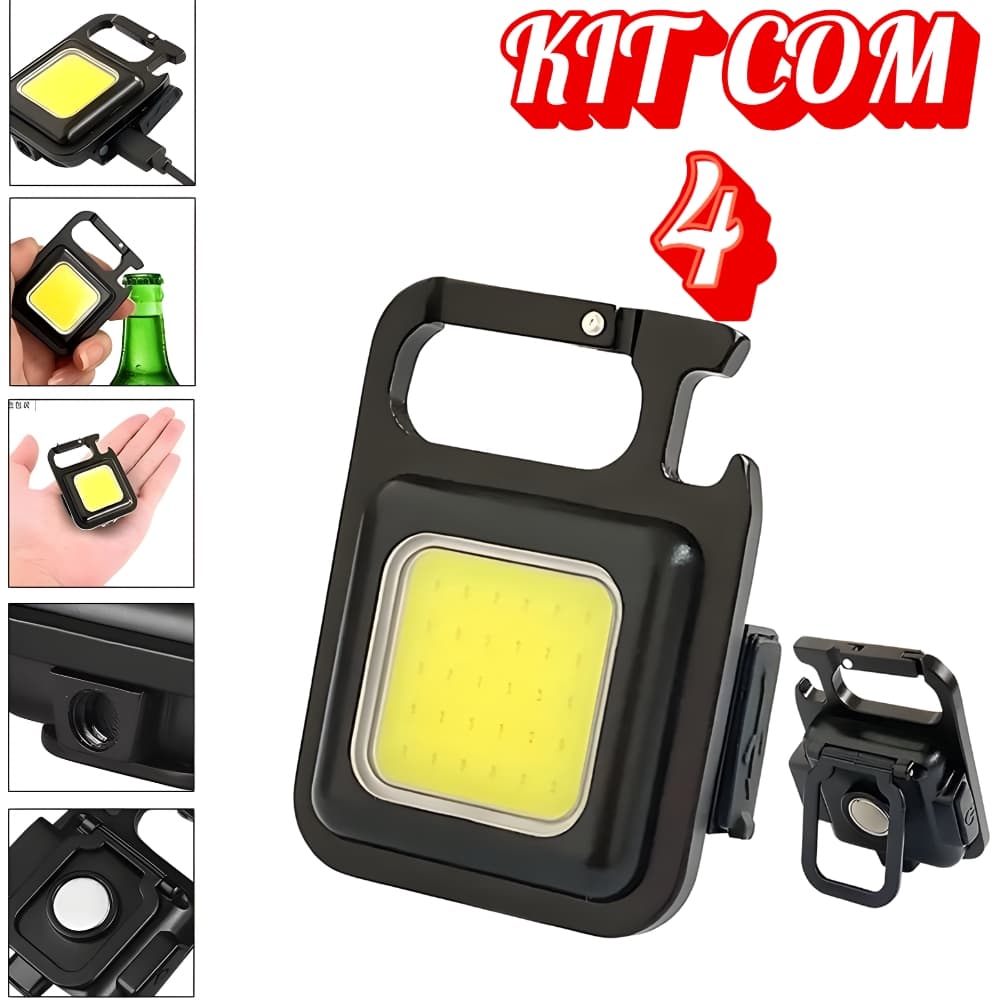 Mini Lanterna LED 4 em 1 – Chaveiro, Abridor e 4 Modos de Luz