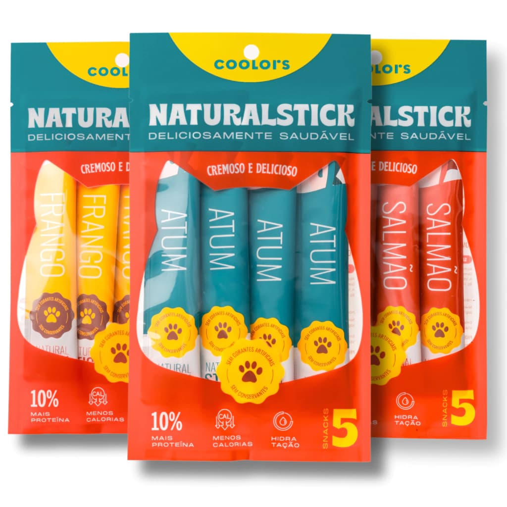 Natural Stick Gato - 15 Sticks Cremoso Sabor Salmão Atum  Frango ou Mix escolher sabores  Tipo Churu