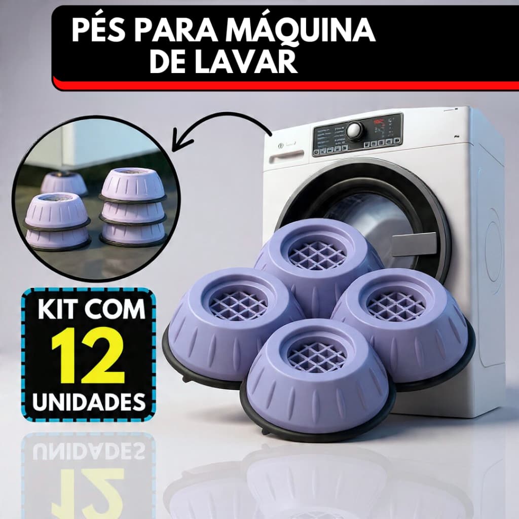 Kit Até 12 Pés Para Maquina de Lavar Roupa Nivelador Moveis Mesa Geladeira Suporte Anti Vibração Almofada Sapata