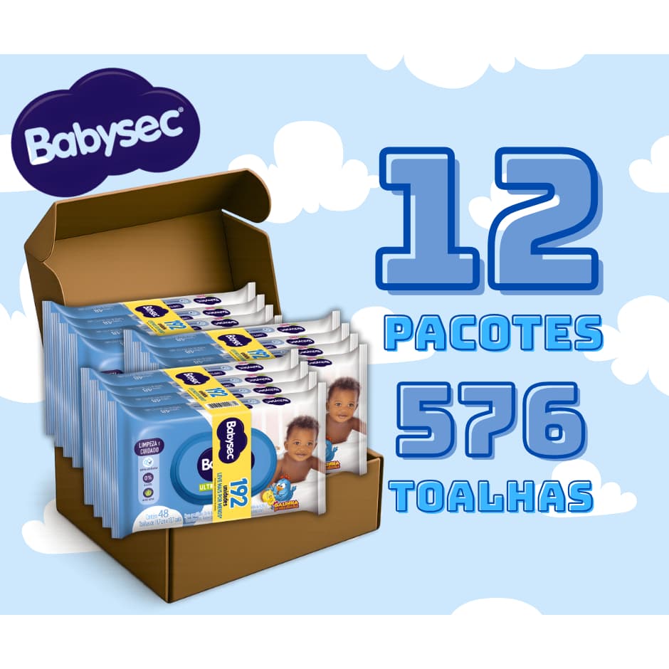 Kit 12 lenços Umedecidos BabySec Ultra Fresh 576 Toalhas - Peles sensíveis