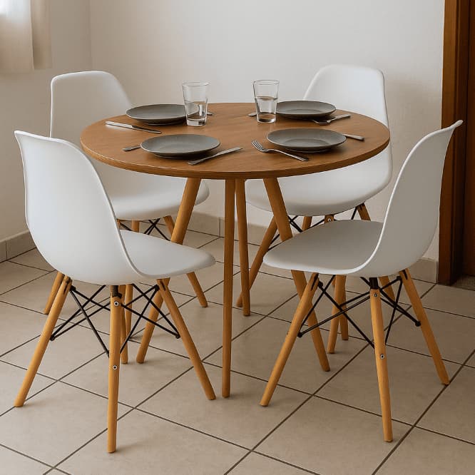 Mesa de Jantar 70x70 e 80x80 cm Sem Vidro - Branca/Mel